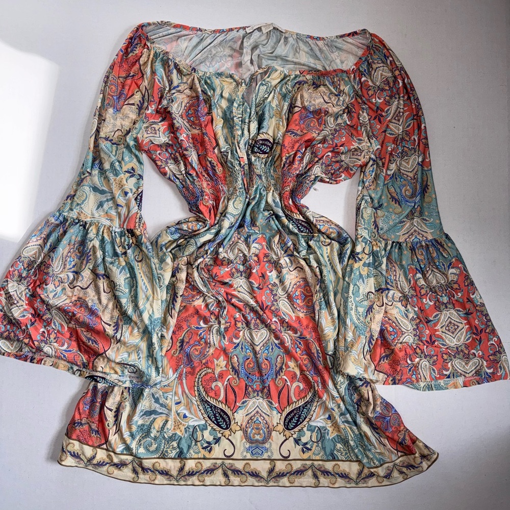 Colorful Paisley Bell Sleeve Dress